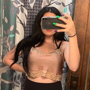 Brandy m tan crop cami with lace trim